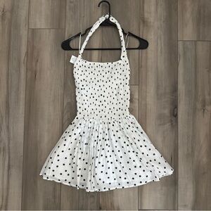 Abercrombie & Fitch White Smocked Halter Dress with navy Dot Detail